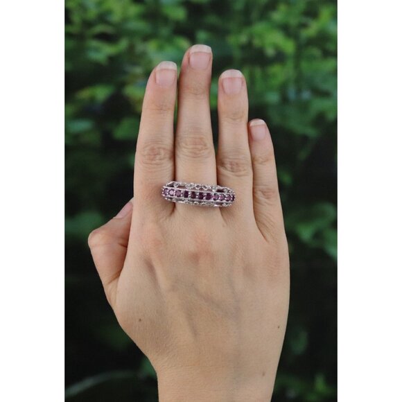 Sterling Silver Pink Tourmaline and White Topaz Butterfly Floral Ring Size 9 1/4 - Picture 3 of 10